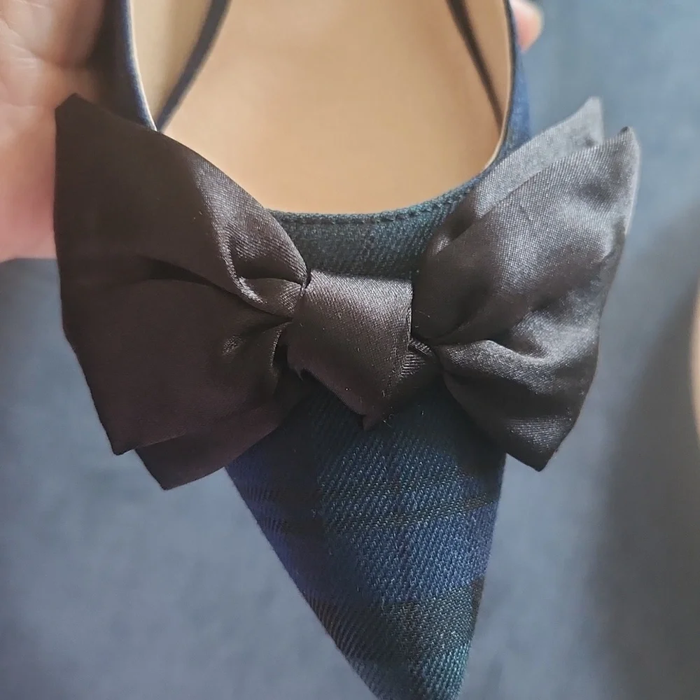 Jack Rogers Debra Tartan Plaid Satin Bow Slingback Kitten Heels Pumps size 8.5